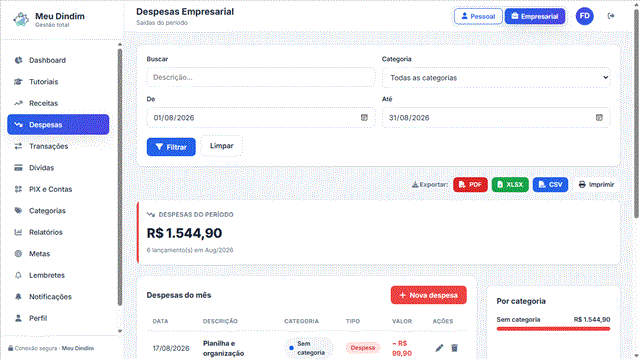 Módulo de despesas com confirmação de pagamentos pendentes